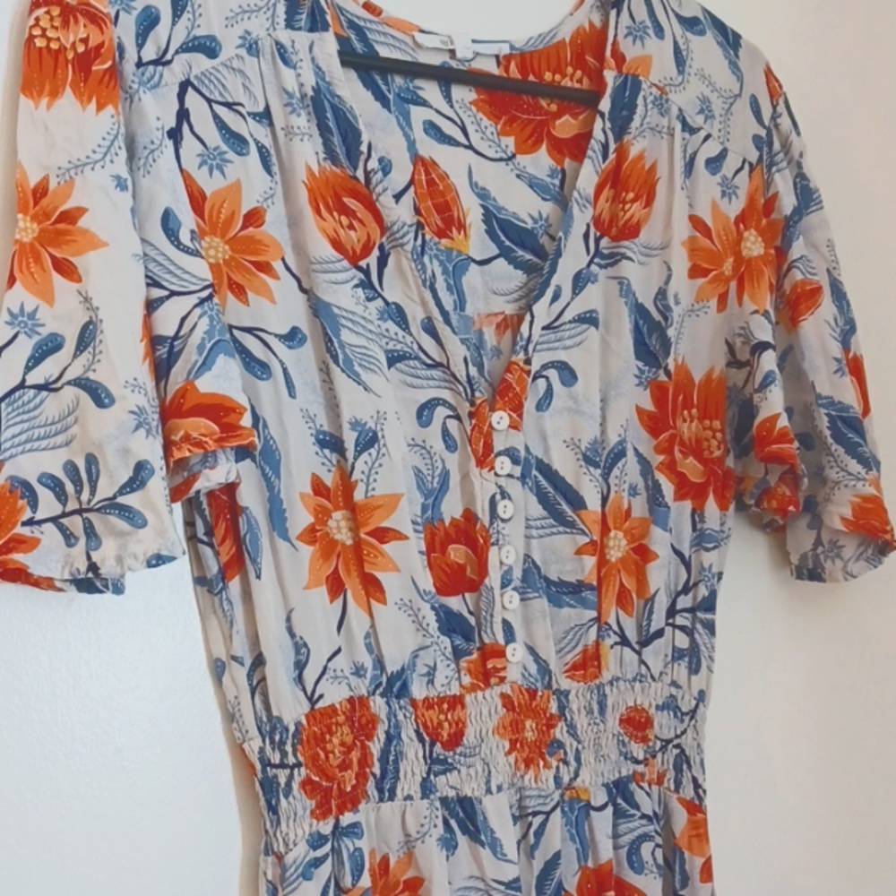 Women's XS Abel the Label Anthropologie floral high-low long flowy white dress